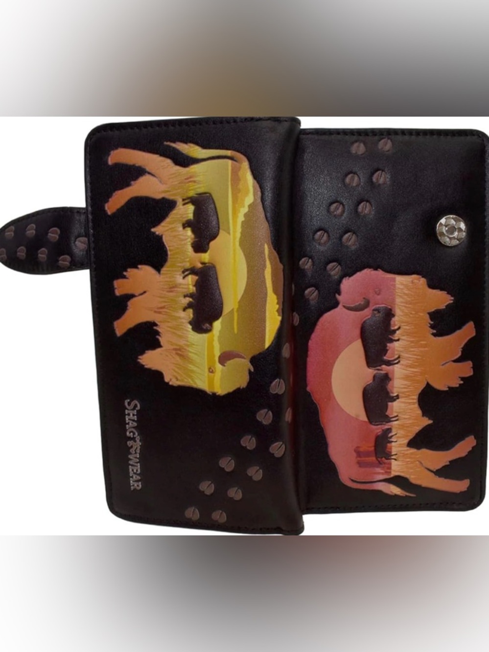 Black Trifold Wallet with Yellow and Pink Buffalo Prints